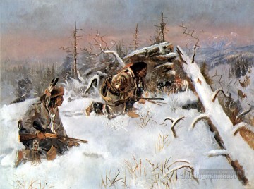 corbeaux indiens chasse elk Peinture à l'huile